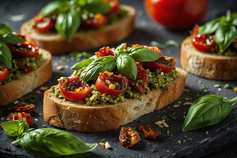 Bruschette Estive con Pesto e Pomodori Secchi - Olio Desiderio
